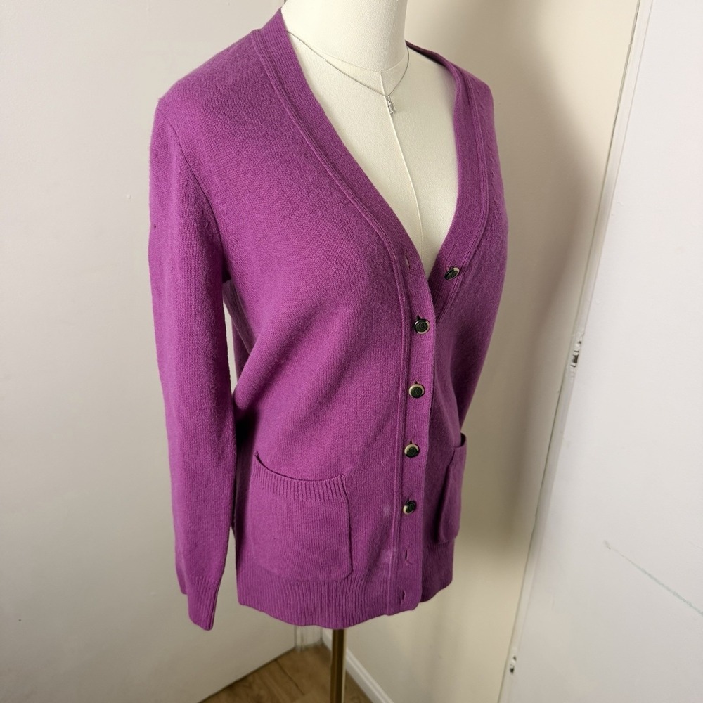 Woolovers Cardigan Womens XS Purple  Button Up 100% Wool Knit Sweater